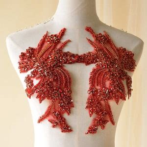 Sparkling Bodice Rhinestone Applique Heavy Beads Motif Diamante Lace