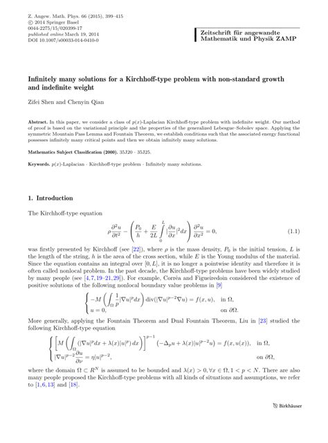 Pdf Infinitely Many Solutions For A Kirchhoff Type Problem With Non