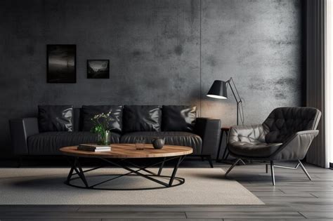 Premium Photo | Black minimalist interior of modern living room d rendering