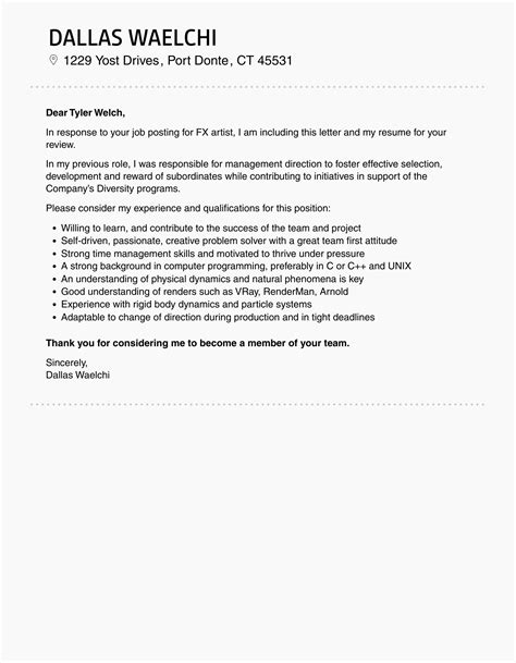 Fx Artist Cover Letter Velvet Jobs