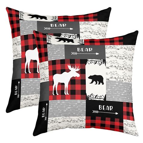 Yst Rustic Farmhouse Throw Pillow Covers 24x24 Inch Set Of 2deer Bear Moose Pillow Covers For