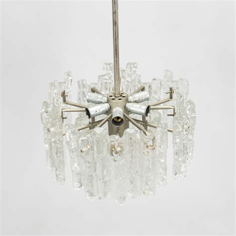 Taklampa Ice block chandelier J T Design Kalmar Österrike 1960