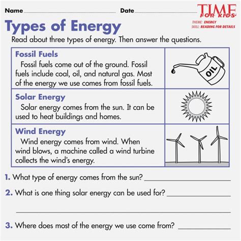 Force Work And Energy Worksheet For Class 5