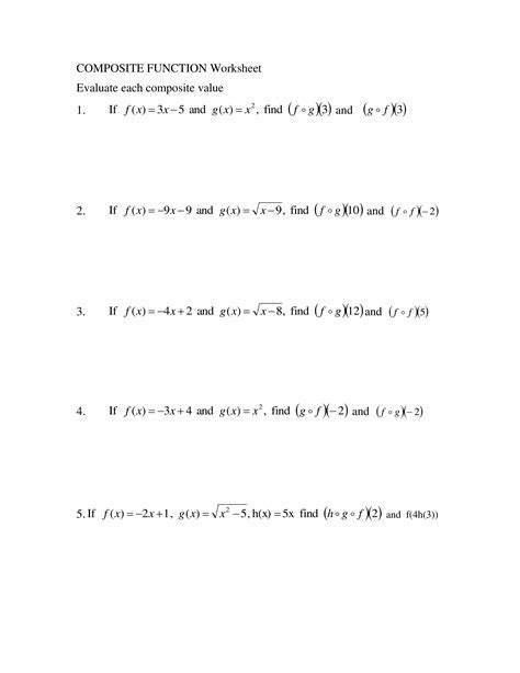 Solved Composition Of Functions Worksheet Let F X X