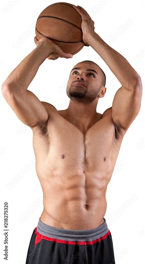 Shirtless Basketball Player Throwing Ball Isolated Stock Photo