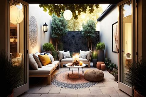 Premium Photo | Bright modern patio with comfortable furnishing and ...