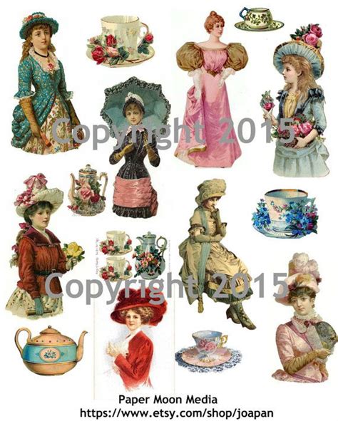 Printable Victorian Ladies Tea Collage Sheet Instant Digital Etsy