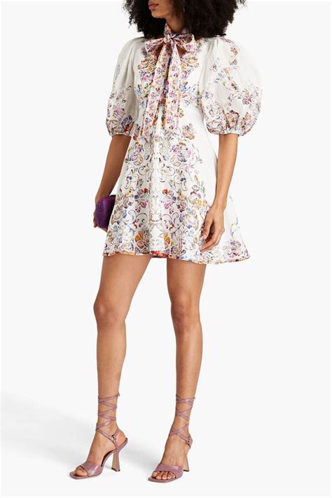 Buy Zimmermann Zimmermann Pussy Bow Floral Print Linen Midi Dress