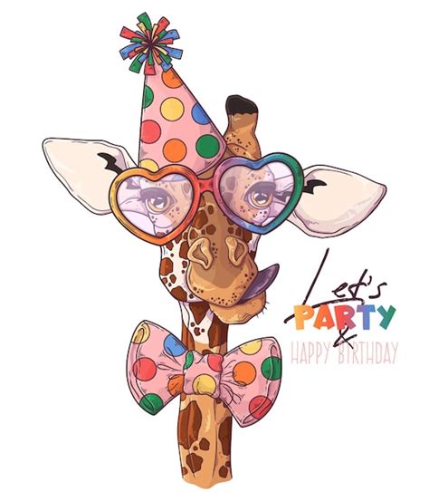 Premium Vector Hand Drawn Giraffe Clown Portrait With Accessories