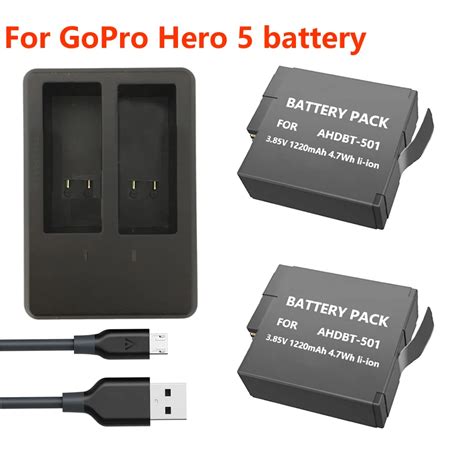 New 2x1220mAh Go Pro Hero 5 Battery AHDBT 501 AHDBT501 Bateria Akku