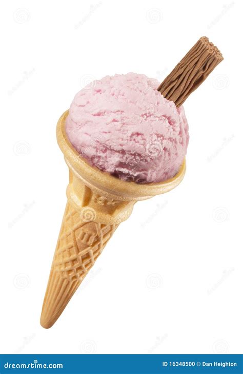 Single Ice Cream Cone With Chocolate Flake Stock Photo - Image: 16348500