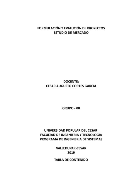 FORMULACIÓN Y EVALUCIÓN DE PROYECTOS ESTUDIO DE MERCADO Y DE