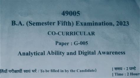 49005 ANALYTICAL ABILITY AND DIGITAL AWARENESS B A 5th Sem Co