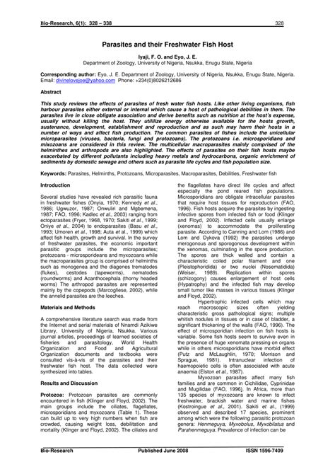 (PDF) Parasites and their Freshwater Fish Host