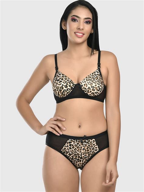 Buy Styfun Women Black Leopard Printed Padded Lingerie Set Lingerie Set For Women 18950490