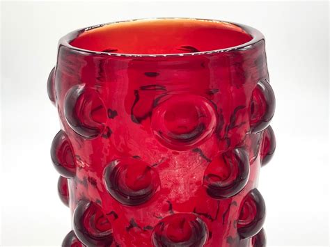 Blenko Glass Red Bubble Vase Vintage Mid Century Art Glass Etsy