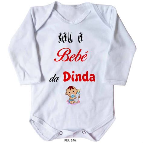 body bebê personalizado sou o bebê da dinda manga longa Elo7