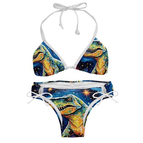 Starry Dinosaur Women S Bikini Set With Detachable Sponge And