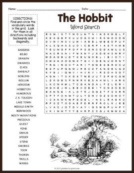 The Hobbit Novel Study Word Search Puzzle Worksheet Activity Tpt