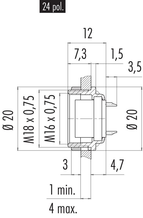 09 0198 80 24 Binder M16 Ip40 孔头法兰座 极数 24 非屏蔽 焊接 Ip40 板前固定