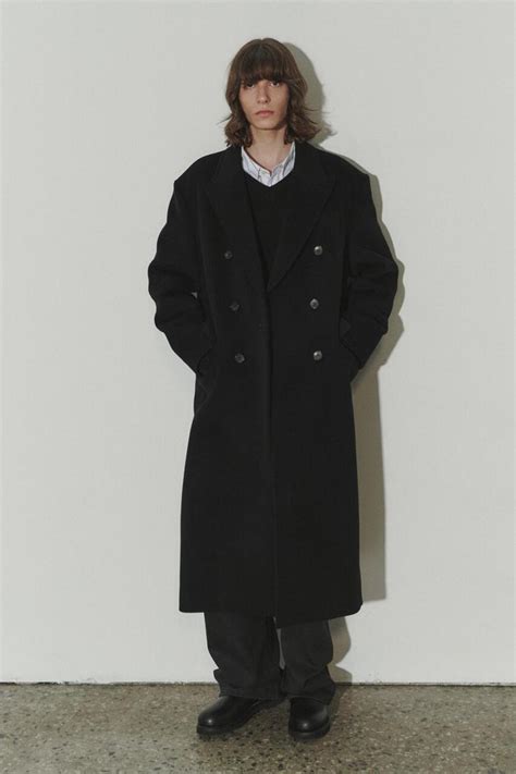 Unisex Tailored Double Breasted Wool Coat Black Dunst