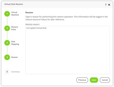 Step 5 Specify Reason For Restore Veeam Backup For Oracle Linux