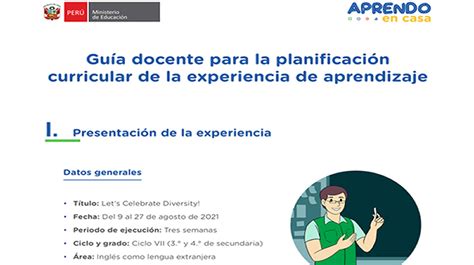 Gu A Docente Para La Planificaci N Curricular De La Experiencia De