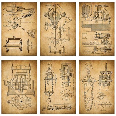 Buy Meishe Art Vintage Mechanical Blueprint Print Antique Structural ...