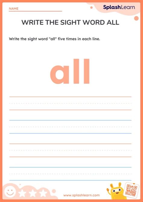 Write The Sight Word All — Printable Ela Worksheet