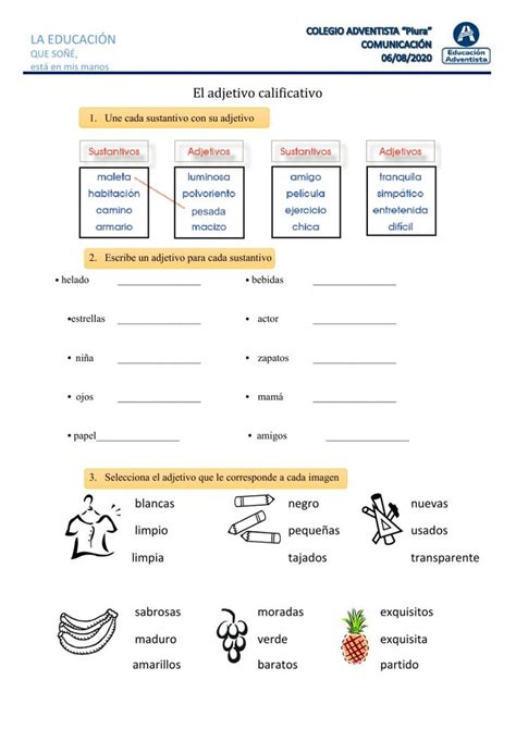 The Spanish Language Worksheet With Pictures And Words To Describe What