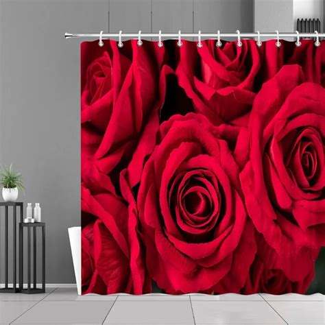 Valentine S Day Shower Curtain Red Roses Red Wine Glasses Romantic Wood