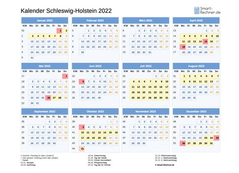 Kalender Schleswig Holstein 2022 Mit Ferien Und Feiertagen