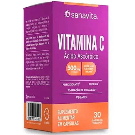 Vitamina C 500mg Ácido Ascórbico 30 Caps Sanavita Vita Nutrition