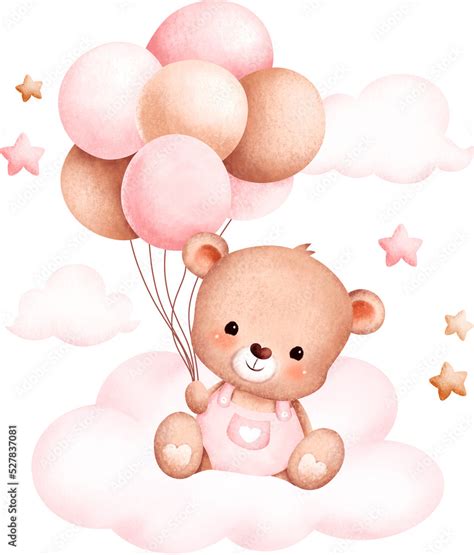 Cute teddy bear and balloons Stock Illustration | Adobe Stock