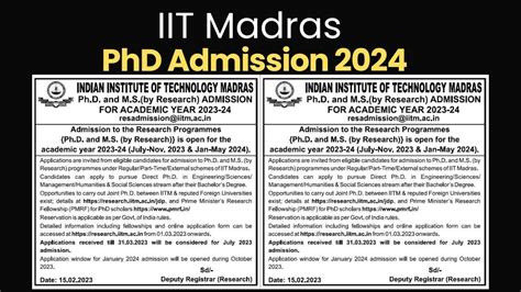 Iit Madras Phd Admission Notification Jan 2024 Youtube