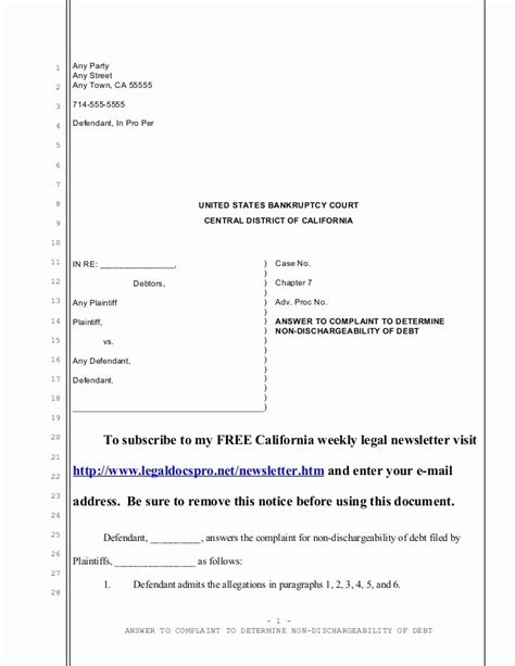 Answer To Civil Complaint Example