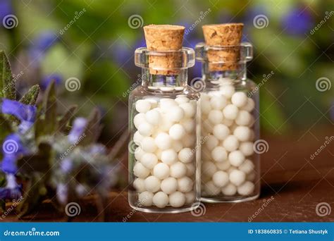 Homeopathic Medicine Concept Homeopathy Pills In Vintage Bottles