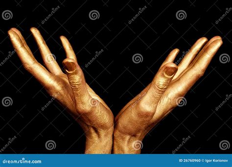 Two Male Hands in Gold Paint Isolated Stock Photo - Image of bright ...