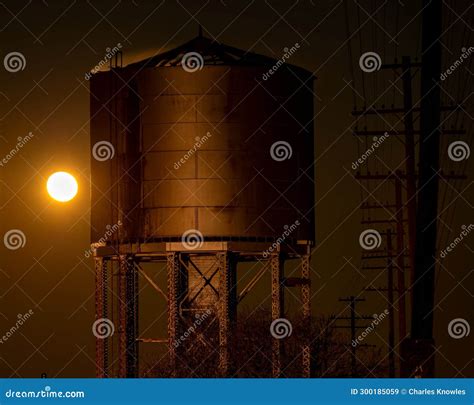 Railroad Water Tower at Night with a Full Moon Stock Image - Image of ...