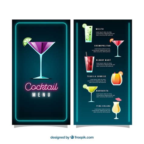 Free Vector Cocktail Menu Template With Flat Design