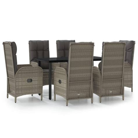 Mobilier D Ner De Jardin Et Coussins Pcs Noir Et Gris Rotin Leroy