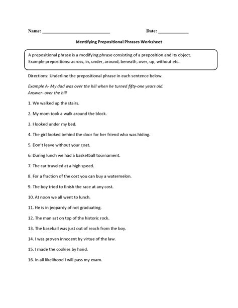 Preposition Or Adverb Worksheet Answers