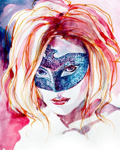 Watercolor Art Print Masquerade Mask Woman Watercolor Fashion