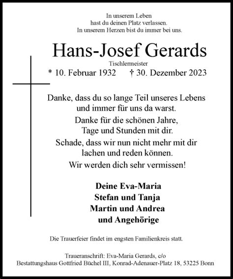 Traueranzeigen Von Hans Josef Gerards GA Trauer De