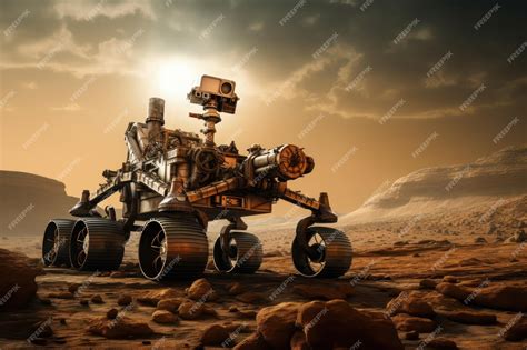 Premium AI Image | Rover on the surface of Mars studies the situaton features of the atmosphere ...