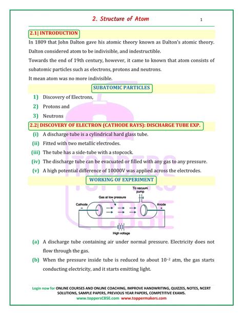 Class 11 Chemistry Notes Chapter 2 Structure Of Atom Toppers Cbse Online Coachingncert