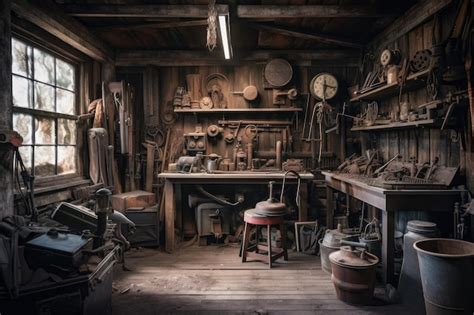 Premium Ai Image A Weathered And Worn Garage With Vintage Tools And