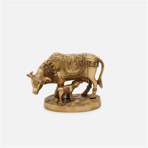 Brass Kamdhenu Cow And Calf Idol Figurine Home Decor Showpiece At Rs