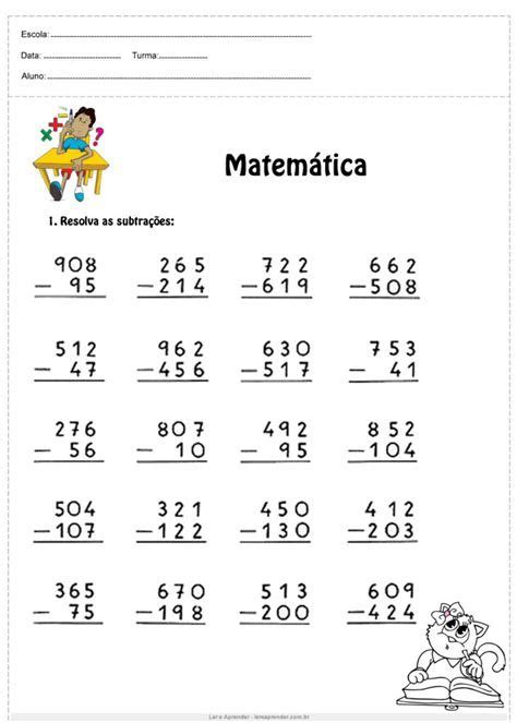 17 Atividades Prontas De Subtração — Continhas De Diminuir
