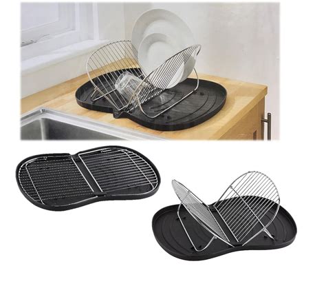 Black And Stainless Steel Folding Dish Drainer Tray Utensil Cutlery